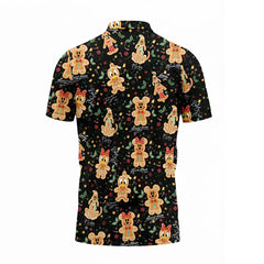 Cute Gingerbread Christmas Golf Polo – Classic Cartoon Black Shirt for Men