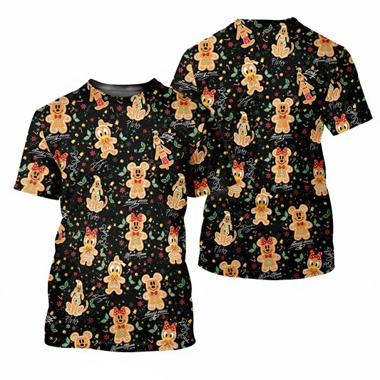 Cute Gingerbread Christmas Golf T-Shirt – Classic Cartoon Black Tee for Men