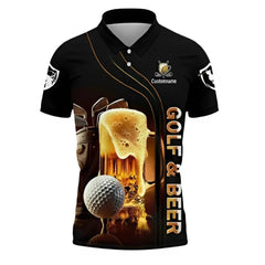 Personalized Golf Polo Shirt – Golf And Beer Graphic Funny Theme Custom Name - Christmas Golf Gift