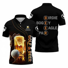 Personalized Golf Polo Shirt – Golf And Beer Graphic Funny Theme Custom Name - Christmas Golf Gift
