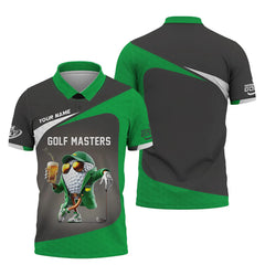 Personalized Men's Golf Polo Shirt Funny Golf Ball Drinking Beer, Green Jacket Masters Theme Custom Name