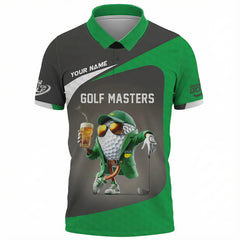 Personalized Men's Golf Polo Shirt Funny Golf Ball Drinking Beer, Green Jacket Masters Theme Custom Name