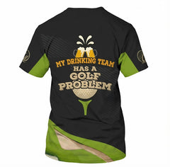 Personalized Men's Golf T-Shirt My Drinking Team Has A Golf Problem Funny Skeleton Beer Custom Name