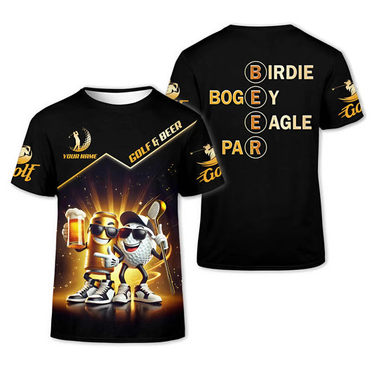 Personalized Men's Golf T-Shirt Birdie Bogey Eagle Par Spells Beer Funny Drinking Acronym Custom Name