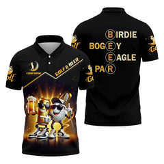 Personalized Men's Golf Polo Shirt Birdie Bogey Eagle Par Spells Beer Funny Drinking Quote Custom Name