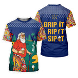 Unisex Golf T-Shirt – Grip It Rip It Sip It, Christmas Psychedelic Hippie Santa