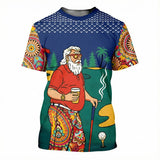 Unisex Golf T-Shirt – Grip It Rip It Sip It, Christmas Psychedelic Hippie Santa