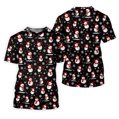 Personalized Men's Golf T-Shirt Snowman Playing Golf Pattern Ugly Christmas Sweater Style Custom Name