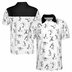 Funny Stick Figure Golf Minimalist Doodle Pattern Novelty Gift Polo Shirt For Men