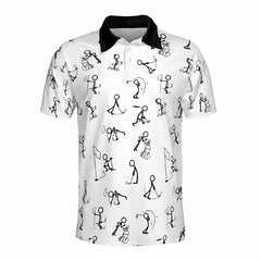 Funny Stick Figure Golf Minimalist Doodle Pattern Novelty Gift Polo Shirt For Men
