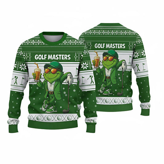 Ugly Christmas Sweater Funny Green Monster Golf Masters Beer 3D All Over Print Sweatshirt For Men Golfer