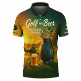 Personalized Men's Golf Polo Shirt – Golf & Beer Graphic, Funny Golf Theme, Custom Name
