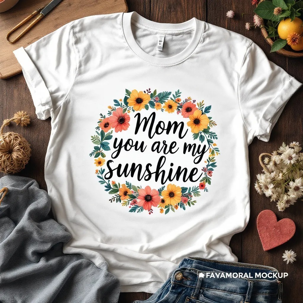 Mom You Are My Sunshine Floral Wreath T-Shirt – Heartfelt Mother’s Day Tee-Photoroom