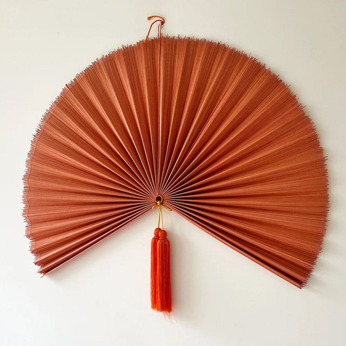 Bamboo Fan Wall Art Elegant Terracotta Bamboo Fan with Tassel For Home Decor1