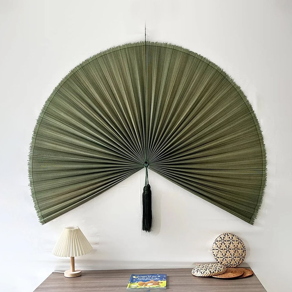 Boho Bamboo Fan Wall Decor Green Wall Decorative Fans Handcrafted Bamboo Fan main