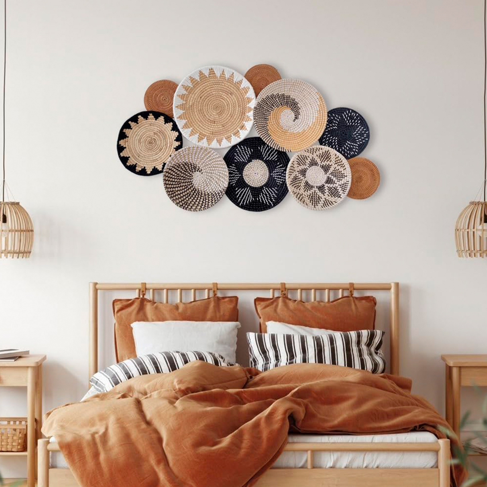 Chumdecor Boho Wall Basket Decor Set of 10 – Handmade Wicker Wall Art