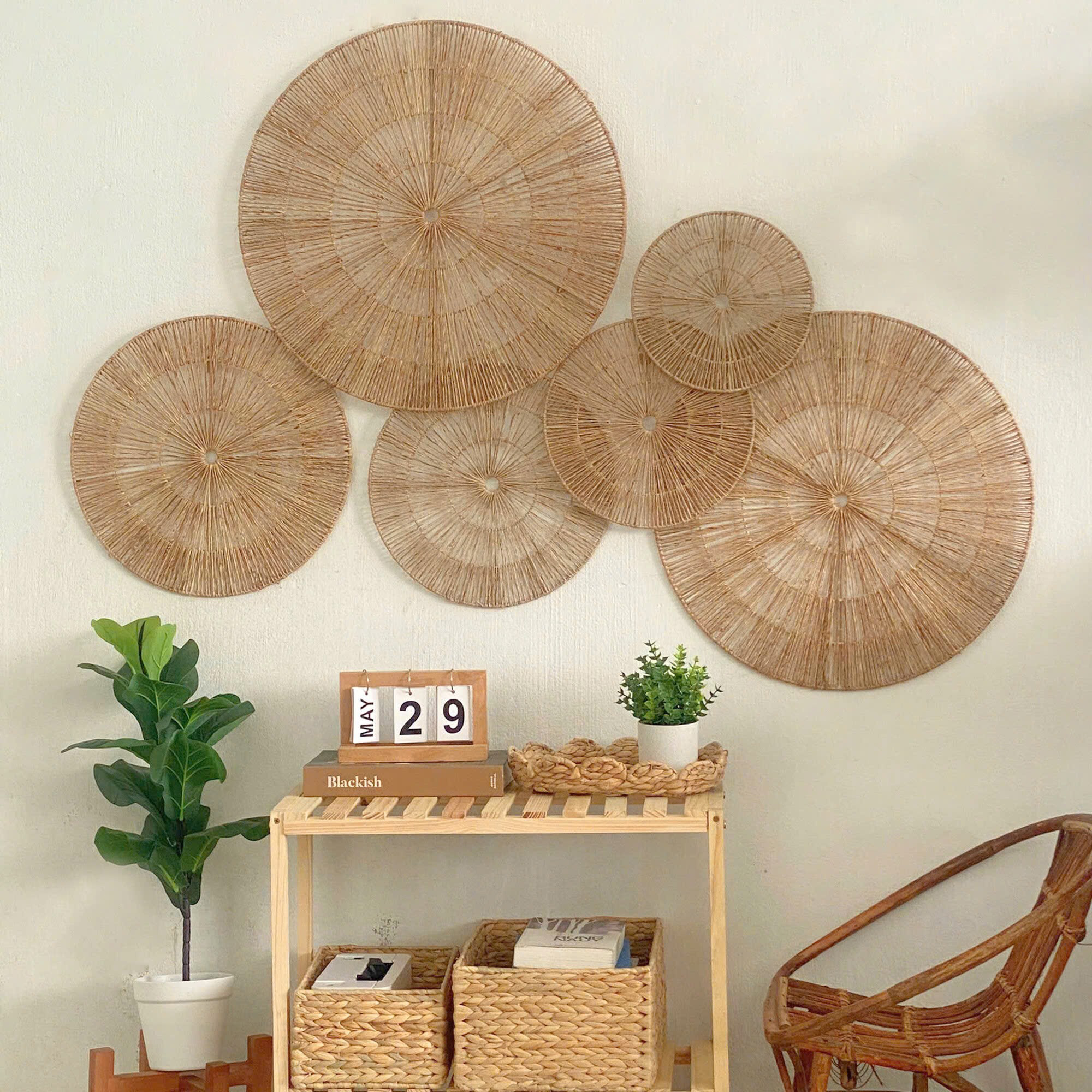 Large Jute Wall Decor Set of 6 Handwoven Boho Art