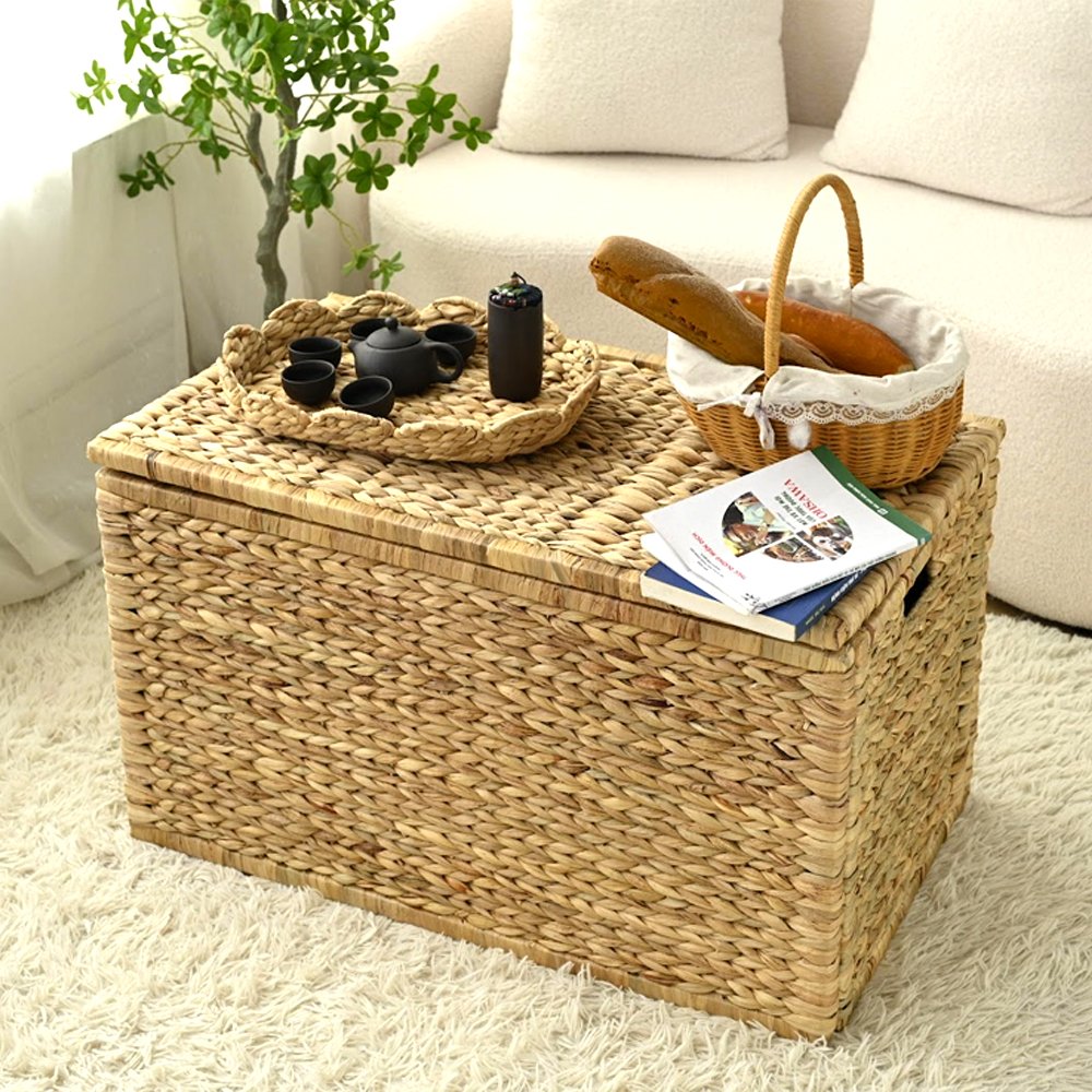 Large Woven Wicker Storage Trunk with Lid2 1