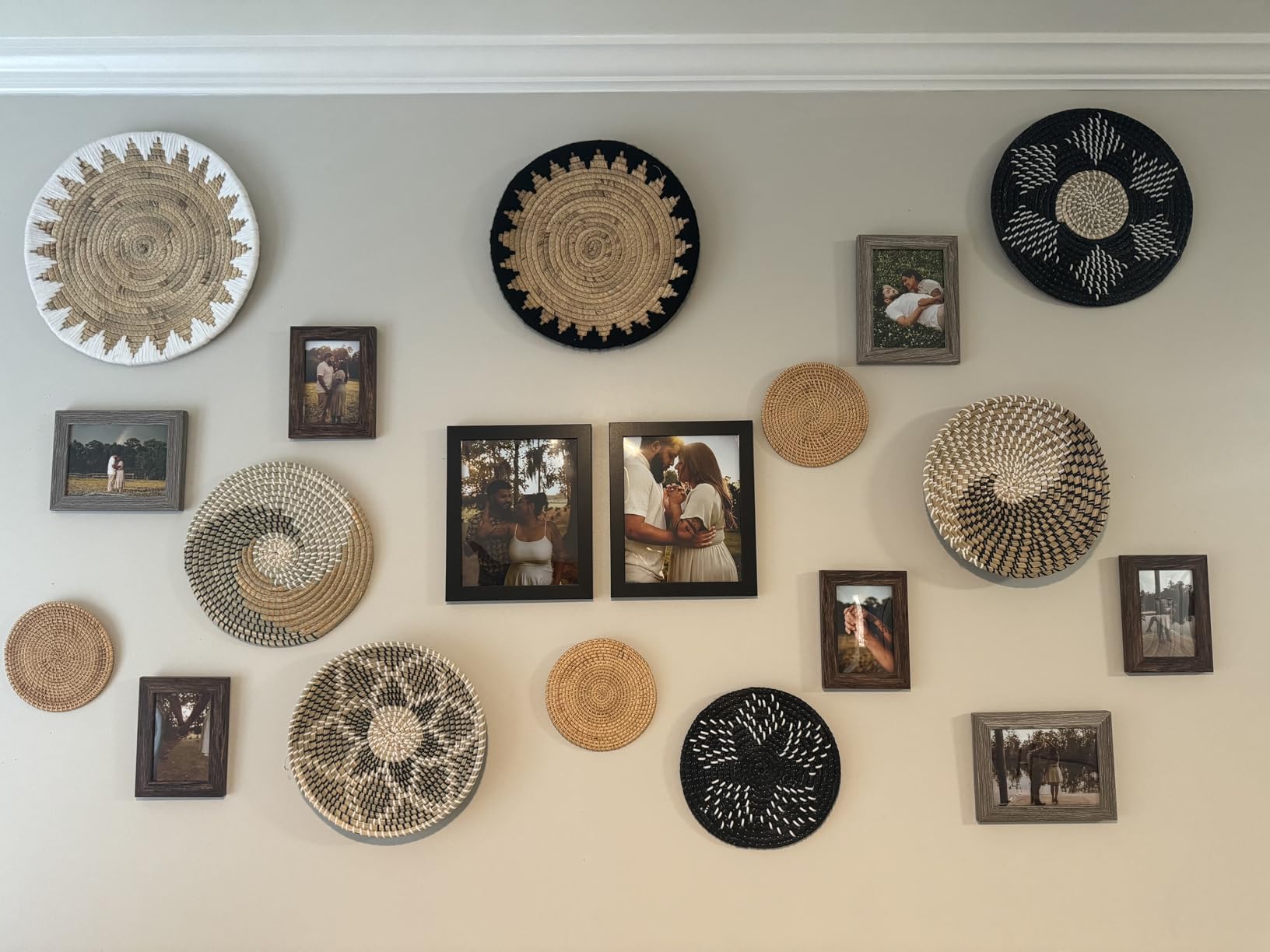 Personal Gallery Wall Blended with Boho Basket Wall Decor Personal Gallery Wall Blended with Boho Basket Wall Decor